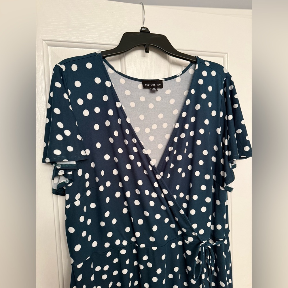 Navy Polka Dot Wrap Dress